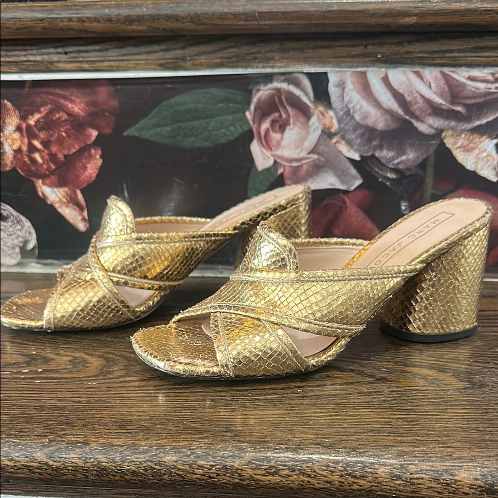 Marc Jacobs Gold Snake Skin Women's Slide-ON Heels